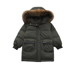 Parka d'hiver longue pour garçons avec fermeture à glissière Vêtements d'extérieur coupe-vent respirants et écologiques pour enfants - Product Image 6