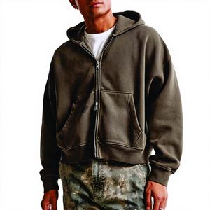 Nouveau sweat à capuche zippé ample et court pour homme en molleton de coton français de qualité supérieure, personnalisé, de style streetwear, poids lourd, 400 g/m² - Product Image 1