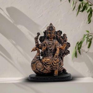 Estatua de Saraswati Hecha a Mano sobre Pavo Real, Acabado en Bronce Antiguo, Ídolo Hindú - Product Image 1