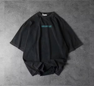 Camiseta rasgada personalizada con cuello redondo, camiseta informal holgada de manga corta, Camiseta con estampado DTG recortada con lavado ácido para hombre - Product Image 2