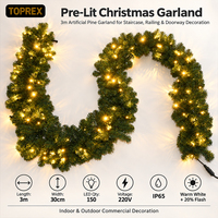 Guirlande de Noël pré-éclairée TOPREX avec 150 lumières LED, 3 m de verdure artificielle en pin, prise 220 V, IP65, éclairage de Noël extérieur