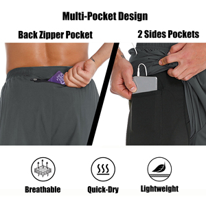 กางเกงขาสั้นสำหรับผู้ชายกางเกงขาสั้นออกกำลังกายกล้ามเนื้อแห้งเร็วสำหรับออกกำลังกายเพาะกายวิ่งออกกำลังกายกล้ามเนื้อกระเป๋าใส่โทรศัพท์สำหรับผู้ชาย - Product Image 4