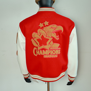 OEM Custom Men's <b>Red</b> Canvas Varsity Letterman Jacket Breathable <b>Wool</b> Lining Winter Leather Sleeve Wholesale Custom Embroidery - Product Image 4
