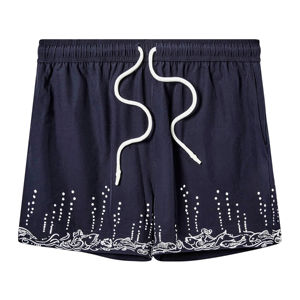 Short de plage en maille QUICK DRY pour homme Short de bain bleu marine à rayures bulles avec fermeture par cordon de serrage avec logo - Product Image 4