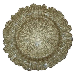 Assiette de présentation dorée au design élégant Assiette polie à motif floral de haute qualité, parfaite pour les plats et les assiettes Vaisselle de luxe - Product Image 1