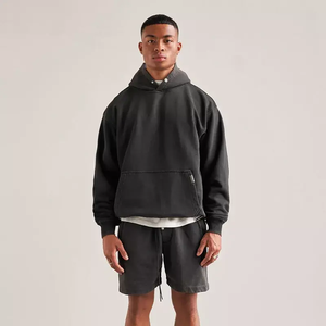 Sudadera con capucha de doble capa de peso pesado de gran tamaño sin cuerdas 50% Algodón 50% poliéster 400gsm sudaderas con capucha de lana - Product Image 3