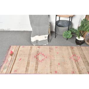 Large Area Bohemian Beige <b>Pink</b> <b>Wool</b> Kilim Rug Vintage Turkish 2.5x11.8ft Latex Backing Rectangle Patchwork for Hallway Room - Product Image 2