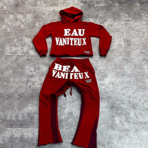 Chándal personalizado, pantalones de chándal, conjunto de chándal, Conjunto de sudadera con capucha y pantalones de chándal acampanados lavados con ácido desgastado bordado - Product Image 5