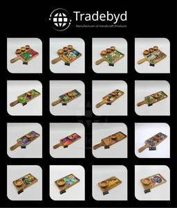 Tradebyd-Platos de madera de mango de primera calidad con esmalte impreso, varios diseños pulidos con mango y cuencos - Product Image 4