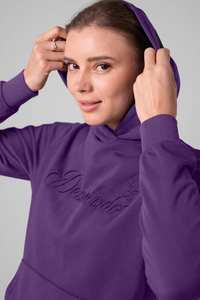 Sweat à capuche oversize pour femme, violet premium, personnalisé, brodé sur le devant, coupe décontractée à épaules tombantes, style urbain, infroissable et respirant - Product Image 2