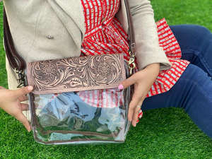 Nuevos bolsos de estadio transparentes de cuero labrado pintados a mano con estilo occidental, bolsos cruzados transparentes de concierto de cuero labrado genuino únicos - Product Image 3