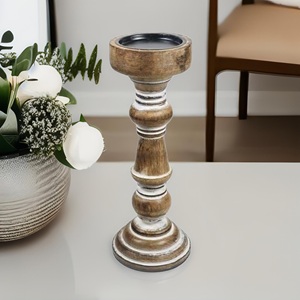 Soporte de vela de madera simple de suministro de fábrica en candelabros de acabado natural para decoración del hogar - Product Image 4