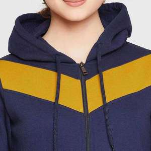High Quality Plain Blue Color Zipper Hoodies For <b>Women</b> Custom Logo 100% Cotton Fabric Solid <b>Pattern</b> Plus Size Breathable Hoodie - Product Image 5
