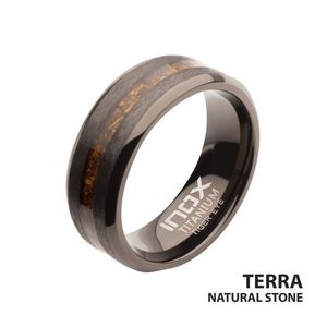 Matte Finish Comfort Fit <b>Titanium</b> IP Gun Metal <b>Ring</b> with Tiger Eye Natural Stone Inlay Stainless Steel Adjustable Wedding <b>Ring</b> - Product Image 1
