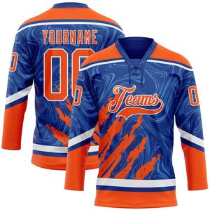 Maillots de hockey sur glace personnalisés avec col en dentelle - 100% polyester, impression numérique, antibactérien, séchage rapide, noms d'équipe/nombres/noms de joueurs personnalisés - Product Image 3