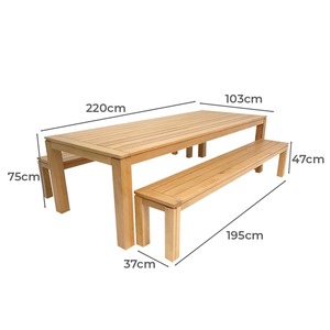 Ensemble de table à manger longue avec banc 2 couleurs naturelles - Product Image 2