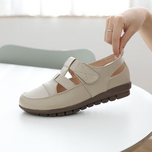 [JSHOE] Sandalias Planas Cómodas de Cuero Vacuno Genuino para Mujer, Tacón Bajo de 3 cm, Zapatos Casuales Gadi - Product Image 1