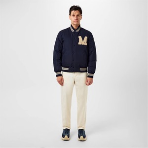 Chaqueta Varsity Clásica Americana para Hombre, de Lona Recubierta, con Cierre de un Solo Botón, Cuello Alto Cortavientos, para Otoño - Product Image 3