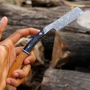 Maquinilla de afeitar recta de aseo para hombre con logotipo privado personalizado, maquinilla de afeitar de peluquero de garganta de acero de Damasco reutilizable, mango de madera de acero inoxidable - Product Image 2