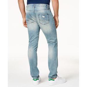 กางเกงยีนส์ผู้ชาย American Rag รุ่น Stonewashed Distressed ทรงวินเทจ เอวสูง ทรงสกินนี่ สีน้ำเงิน ดีไซน์ปะติดปะต่อ ขนาด 32x30 ผ้าเดนิมถัก - Product Image 2