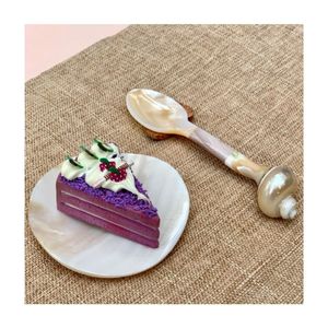 จานมุกแม่ของสลัดและเค้ก ถาดเปลือกหอยเคลือบและขัดเงา เครื่องเสริฟอาหารสุดหรูในร้านอาหารและโรงแรม - Product Image 3