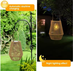 Luces solares de ratán, luces solares hechas de materiales naturales, luces hechas a mano, decoración del hogar, decoración ecológica del hogar, venta al por mayor. - Product Image 4