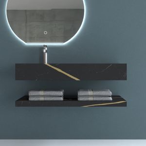 Confezione ninna nanna di 1 ripiano inferiore per consolle Rangiroa lavello 100 cm in pietra d'arte con venature nere e dado mensole bagno - Product Image 1