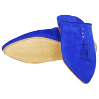Babouches marocaines pour femmes en cuir suédé pour pantoufles avec doublure en cuir véritable perles bleues-confort à la maison