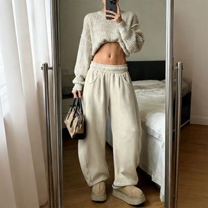 Pantalones Deportivos Personalizados para <span class=keywords><strong>Mujer</strong></span>, Forrados de Felpa, Pierna Ancha, Holgados, Térmicos para Invierno, con Bolsillos - Product Image 2