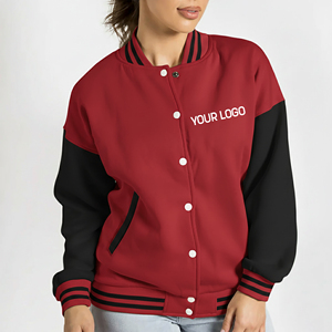 Vestes universitaires en gros, logo personnalisé, poids lourd, unies, vierges, streetwear, boutonnées, coupe ample, veste varsity pour femmes - Product Image 4