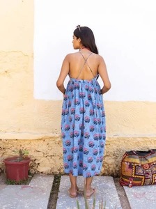 Main indienne bloc coton longue robe personnalisée mariée cadeau de mariage robe de lune de miel imprimé floral vêtements de plage dres en vente - Product Image 3