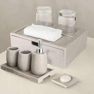 Accesorios de Baño Modernos de Resina con Incrustaciones Doradas, Juego de Accesorios de Primera Calidad para Encimeras de Baño, Venta al Por Mayor - Product Image 4