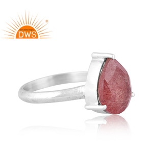 Anillo apilable de piedras preciosas de cuarzo fresa natural de plata esterlina oxidada de última tendencia, fabricante de joyería personalizada - Product Image 3