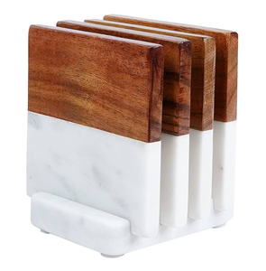 Dessous de verre en marbre et bois Dessous de verre personnalisés Pendaison de crémaillère pour table Tasses et porte-boissons stylés - Product Image 3