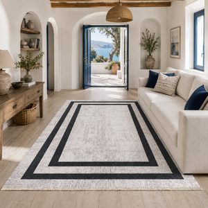 Netline Home Crossed Border Slate Grey Traditional <b>Washable</b> <b>Rug</b> - Product Image 4