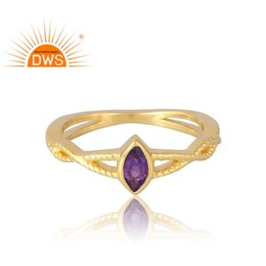 Anillo de piedras preciosas de amatista natural chapado en oro de 18 quilates de Plata de Ley 925 de última venta - Product Image 3