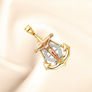 Élégant 14K Tri Couleur Or Mariner Christian Crucifix Croix Pendentif Haute Qualité Religieux Fine Jewelry - Product Image 4