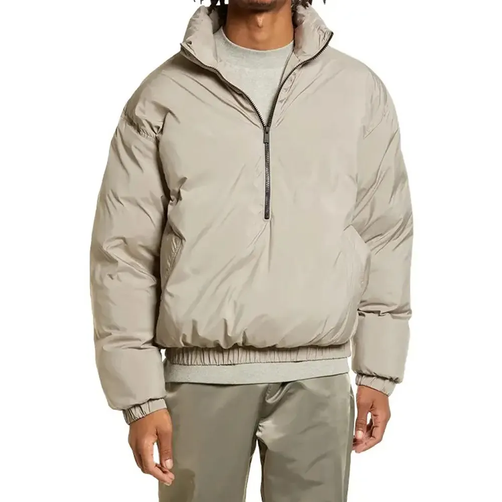 High Quality Winter Mens Down Jackets Beige 1/4 Zipper Pullover Padded Oversize Man Puffer Jacket