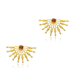 Pierre de tourmaline rouge conception d'éventail élégante boucles d'oreilles en or 22 carats en gros bijoux faits à la main turcs en argent Sterling 925 - Product Image 3