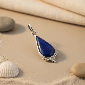 Pendentif Goutte d'Eau en Argent 925 avec Lapis Lazuli, Sertissage Classique Solitaire, Bijou Unisexe pour Usage Quotidien, Charme Art Palace - Product Image 1