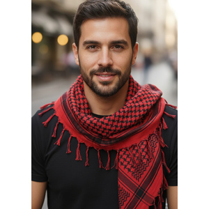 Écharpe Keffiyeh Rouge et Noire 90 x 90 cm en Coton et Polyester Doux, Tissée, Style Ethnique Floral, Accessoire de Mode avec Logo Personnalisé - Product Image 1