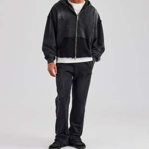 Survêtement en molleton de coton délavé à l'acide pour hommes, tissu extensible haute performance, vêtements de course, fabrication OEM/ODM en usine - Product Image 1