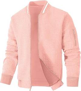 Blouson aviateur rose d'hiver léger pour hommes, vente en gros décontracté avec poches latérales confortables réglables, poignets élastiques à fermeture éclair sur le devant - Product Image 1