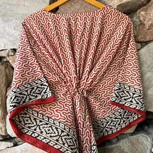 Kaftan de algodón 100% hecho a mano, Verano Indio, manga larga, hasta el suelo, cubierta de Bikini, cuello en V, estampado de bloques, ropa de dormir, cintura Natural - Product Image 1