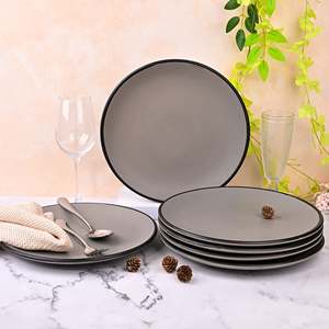 Black-Rimmed Grey Minimalist Dinner <b>Plate</b> Set of 6 10.5 Inch <b>Side</b> <b>Plate</b> Durable Ceramic Customizable for Hotels and Parties - Product Image 1