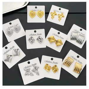 Pendientes de aro cuadrados, pendientes gruesos de aro metálico ondulado a rayas cuadradas de aleación de personalidad a la moda para mujer - Product Image 1