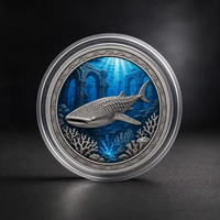 Pièce de monnaie ronde personnalisée de 1 once de Troye en cuivre fin 999, motif requin baleine en relief 3D imprimé UV, thème Corail de ruine sous-marine, objet de collection, cadeau