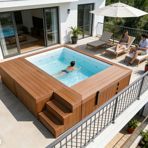 Piscina Grande Sobre el Suelo con Chorros de Agua y Baldosas para Terraza, Ideal para Familias, Jardín y Patio Trasero - Product Image 4