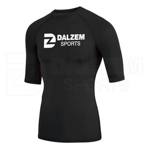 Camiseta de compresión deportiva de poliéster 100% de secado rápido personalizada para hombre, camiseta de entrenamiento de gimnasio con patrón sólido, ropa de correr en blanco - Product Image 3