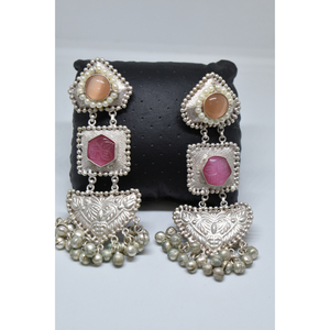 ต่างหูห่วงใหญ่แบบดั้งเดิม ทำมือ ดีไซน์ใหม่ คล้ายทองเหลือง สีเงิน ประดับด้วยหิน สำหรับเด็กผู้หญิงและผู้หญิง - Product Image 5